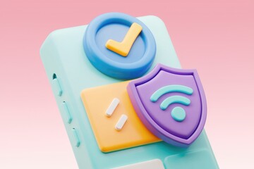 Aufkleber - 3D render of pastel colored phone app icons representing security  wifi  and settings