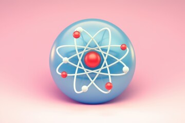 Fototapete - A stylized 3D model of an atom  featuring a central nucleus and orbiting electrons