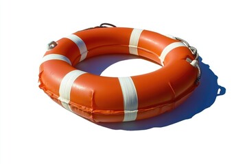 A bright orange life ring sits atop a clean white background, ideal for use in illustrations about safety, water activities or emergency preparedness