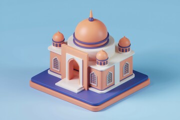 Aufkleber - A charming 3D rendering of a mosque  showcasing intricate details and pastel colors