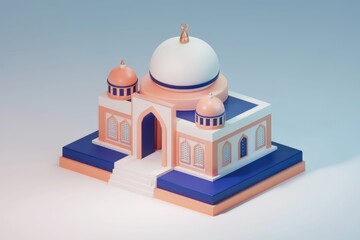 Aufkleber - A minimalist 3D rendering of a mosque  showcasing its architectural details in pastel colors