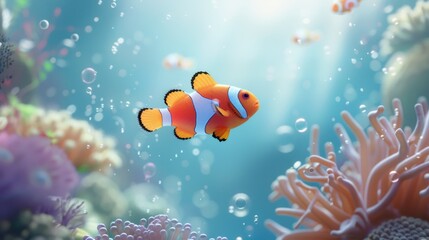 Wall Mural - A colorful clownfish swimming in the ocean, great for undersea or aquarium scenes