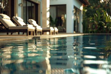 Wall Mural - Lounge chairs by the swimming pool, perfect for relaxation