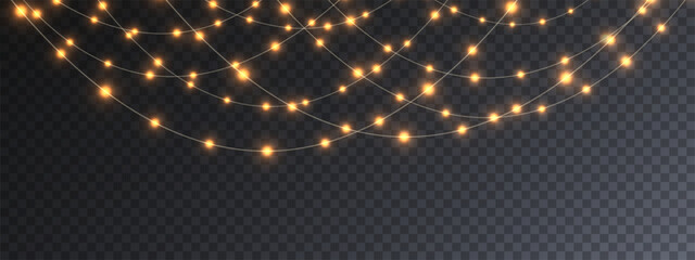 Wall Mural - christmas lights vector clipart on transparent background. . for promotional invitations, web banner