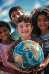 kids grasping a globe, symbolizing unity and education