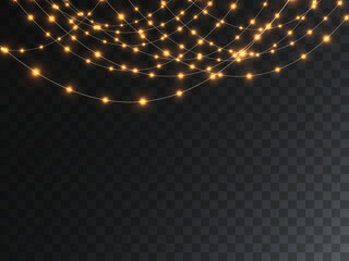 Wall Mural - christmas lights vector clipart on transparent background. . for promotional invitations, web banner