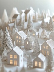 Aufkleber - This charming Christmas village features intricately cut paper houses and trees, all beautifully illuminated for the festive atmosphere. Generative AI