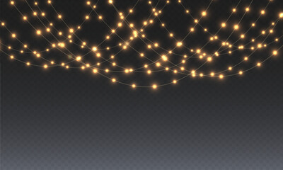Wall Mural - christmas lights vector clipart on transparent background. . for promotional invitations, web banner