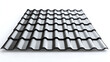 © Infinity Lens - Metal dark gray or black shiny modern home or house roof tile isolated on white background. roofing pattern, construction material structure, building architecture, stainless row, protection.