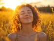 © bvbflo1 - backlit portrait of calm happy smiling free woman with closed eyes enjoys a beautiful moment life on the fields at sunset,photography