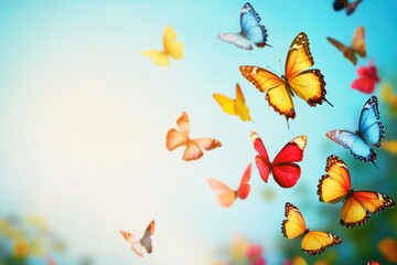 beautiful butterflies fluttering in the clear blue sky