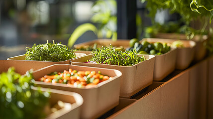 Wall Mural - Indoor herb garden with fresh vegetables in sunlit kitchen