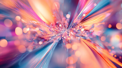 Poster - Converging pink, orange, and teal light streaks with bokeh effect - perfect for backgrounds and design elements