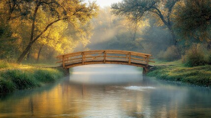 Sticker - Misty Morning Bridge: A Serene Autumn Scene