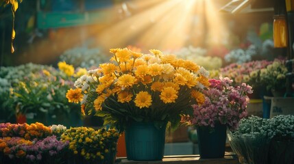 Wall Mural - local street market of traditional countryside sme business community flower village in Thailand. 