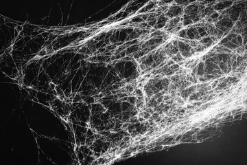 Fine cobweb texture, intricate natural patterns of silky white threads glistening with dew