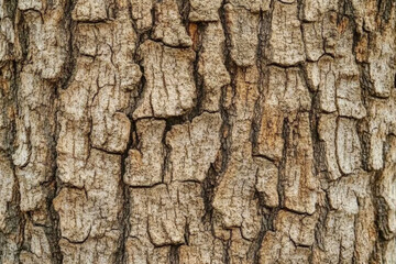 Wall Mural - Textured tree bark close-up, rugged dark brown tones with visible grooves and natural weathering, earthy and detailed