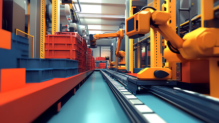 Aufkleber - Automated logistics warehouse with robotic arms and conveyor belts