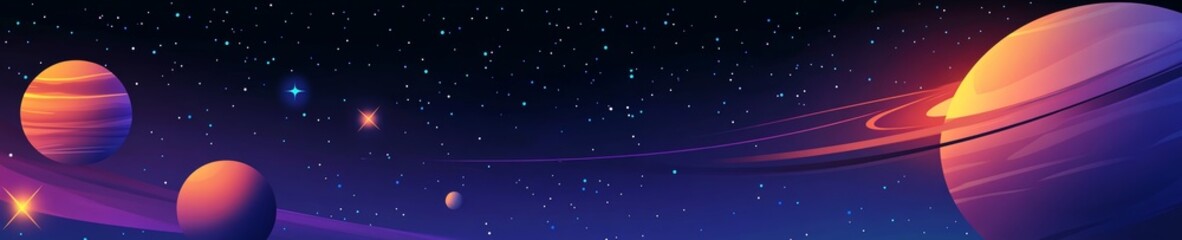 Wall Mural - A breathtaking space panorama that includes planets, stars, and galaxies.