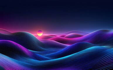 Wall Mural - A modern illustration featuring glowing planets, stars, and abstract wave patterns