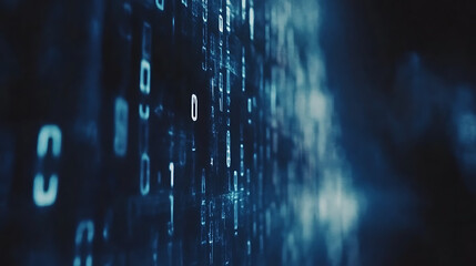 Fototapete - Binary numbers against a dark blurred background