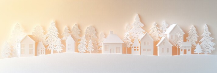 Aufkleber - A festive paper-cut Christmas village showcases finely crafted houses and trees, bringing warmth to a cozy holiday atmosphere. Generative AI