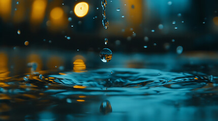Fototapete - A close-up image capturing a drop of water leaking from a faucet