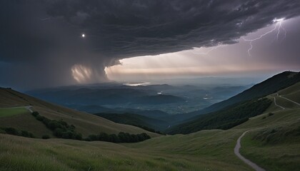 Wall Mural - Moonlit Mountains Under a Starry Sky