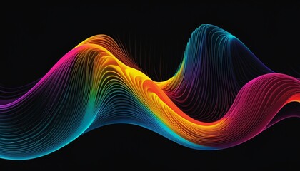 Wall Mural - Vibrant 3D Neon Waves on a Dark Canvas - Creative Banner Design with Copy Space