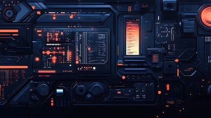Fototapete - An image of a dark background with various technology concepts