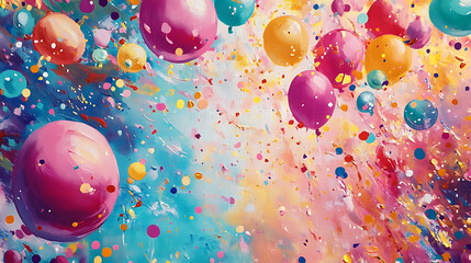 Poster - Colorful balloons, confetti and a colorful background