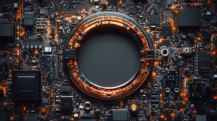 Leinwandbilder - High technology technology concept with a circle surrounded by electronic parts