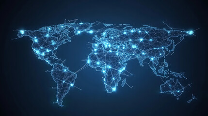 Aufkleber - Global digital network connections Futuristic world map visualization Concept of global communication