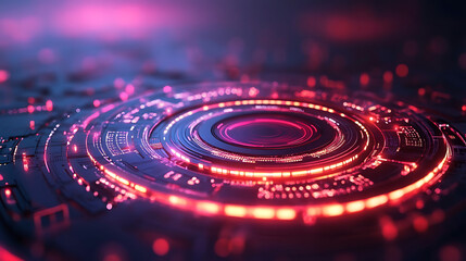 Fototapete - Round circuit board with digital technology