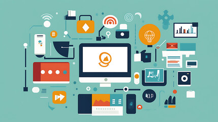 Wall Mural - technology icon digital business concept