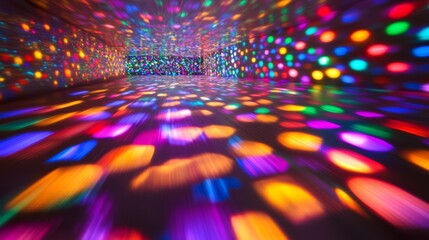 Wall Mural - Colorful lights illuminate a dance floor, creating a vibrant, energetic atmosphere.