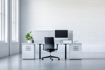 Fototapete - A professional office setup with sleek furniture and cuttingedge technology in a bright