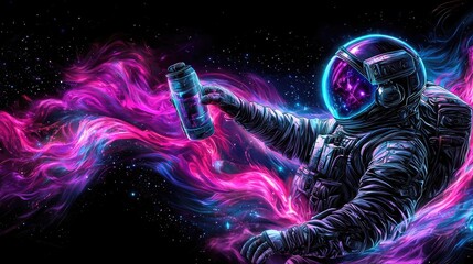 Wall Mural - Astronaut in space cosmic adventure digital art vibrant colors sci-fi theme surreal concept for modern aesthetics
