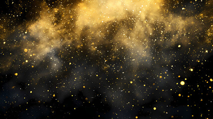 Wall Mural - Gold explosion in galaxy dust particle nebula cosmic matter on dark background light in center. Nebula. Illustration