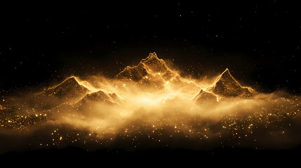 Gold explosion in galaxy dust particle nebula cosmic matter on dark background light in center. Nebula. Illustration