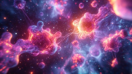 Wall Mural - Abstract cosmic nebula with glowing particles and nebulae.