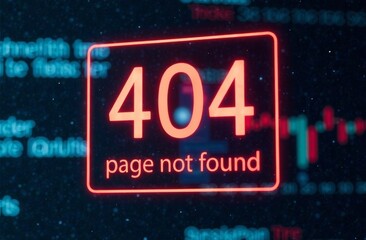 Wall Mural - a bright red error message indicating a 404 status appears on a digital screen filled with code and 