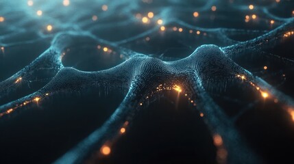 Wall Mural - Abstract blue and gold network with glowing lights.