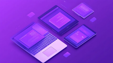Leinwandbilder - Creating a responsive website for multiple platforms, displaying mobile interfaces on laptop, tablet, and smartphone screens, showcasing web technology through content layout