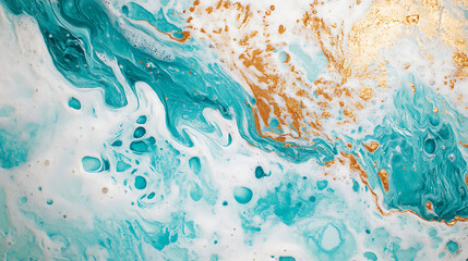 Poster - From above aerial view of turquoise ocean water with splashes and foam for abstract natural background and texture