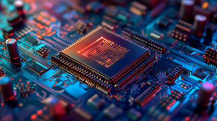 Poster - A cutting-edge microchip emblazoned with the title AI symbolizing advanced artificial intelligence technology, typically used in machine learning and computing applications