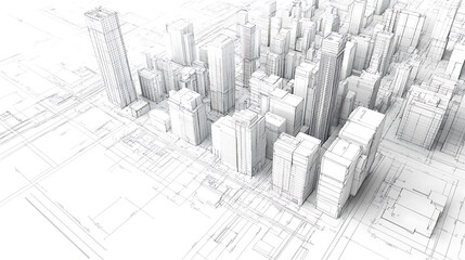 Fototapete - The blueprint showed skyscrapers, Construction concept, 3d illustration