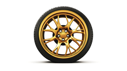 Fototapete - Car tire, aluminum wheels, wheel car, and gold color isolated on a white backdrop