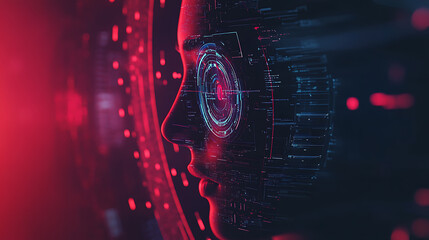 Aufkleber - A digital composite image illustrating the concept of identity theft protection, featuring futuristic interface elements symbolizing secure personal data