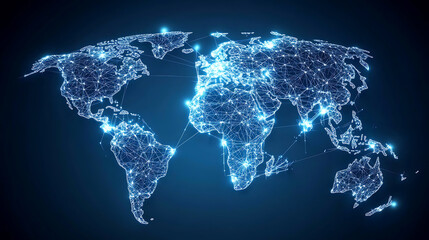 Aufkleber - Global digital network connections Futuristic world map visualization Concept of global communication